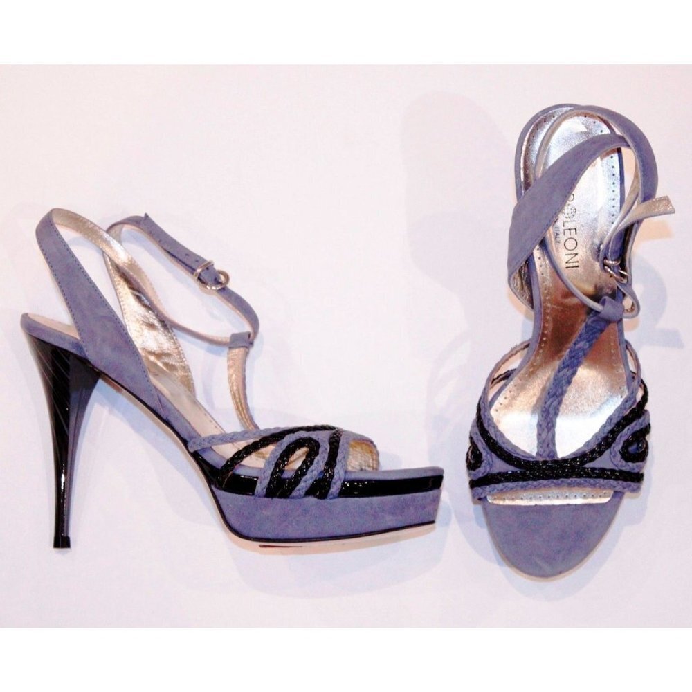 NAPOLEONI Suede BLUE Shoes PLATFORM Sandals LEATHER Upper & Sole ITALY 39/8 $300